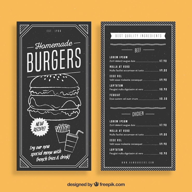 Bezpłatny plik Wektor ręcznie rysowane szablon menu burger