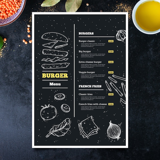 Bezpłatny wektor ręcznie rysowane szablon menu burger