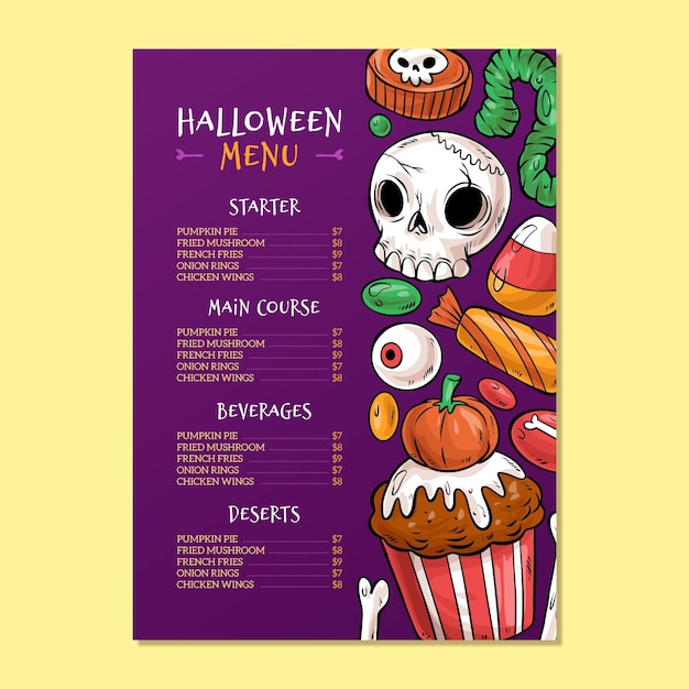 Ręcznie rysowane szablon menu halloween