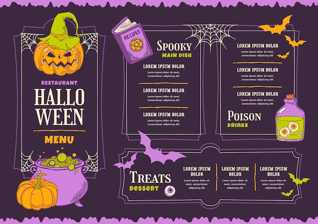Bezpłatny wektor ręcznie rysowane szablon menu halloween