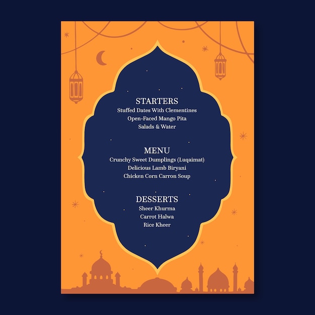 Bezpłatny wektor ręcznie rysowane szablon menu iftar