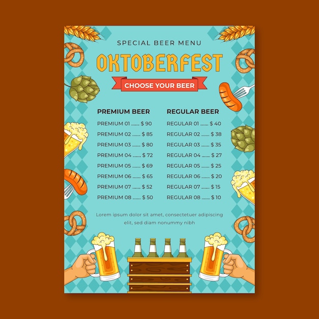 Ręcznie Rysowane Szablon Menu Pionowego Na Obchody Festiwalu Piwa Oktoberfest