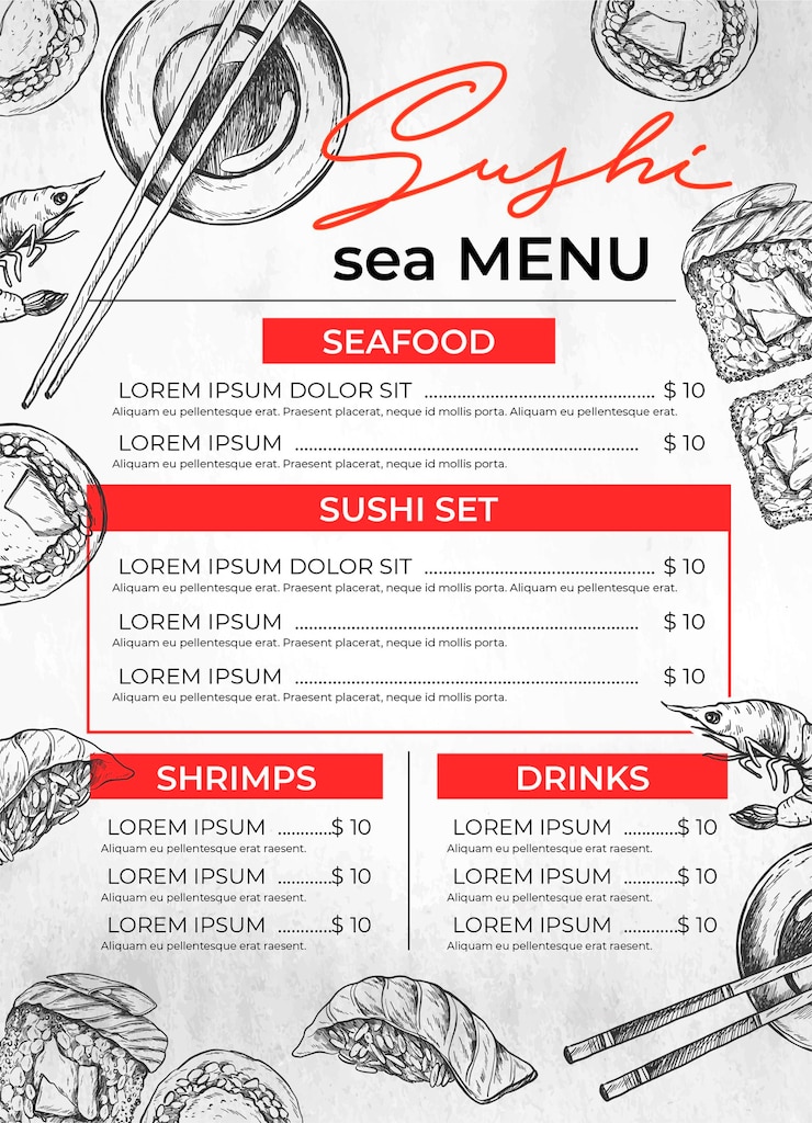Bezpłatny plik Wektor ręcznie rysowane szablon menu restauracji sushi