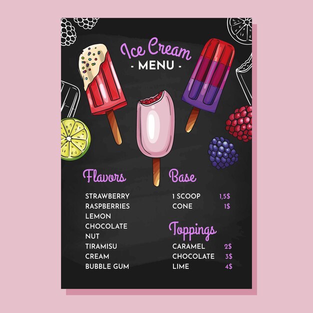 Ręcznie rysowane szablon menu tablica lody
