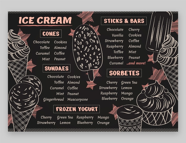 Bezpłatny wektor ręcznie rysowane szablon menu tablica lody