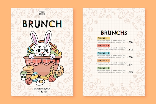 Bezpłatny wektor ręcznie rysowane szablon menu wielkanocnego brunch