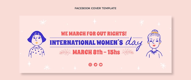 Ręcznie rysowane szablon okładki mediów społecznościowych z okazji międzynarodowego dnia kobiet
