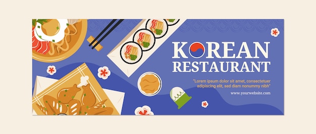 Bezpłatny wektor ręcznie rysowane szablon okładki na facebooku w koreańskiej restauracji