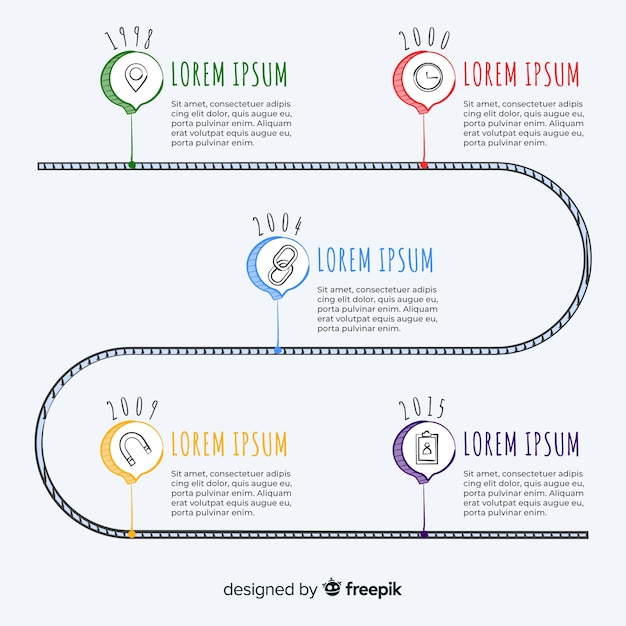 Bezpłatny wektor ręcznie rysowane szablon osi czasu infographic