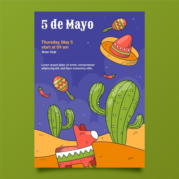 Ręcznie Rysowane Szablon Pionowego Plakatu Cinco De Mayo