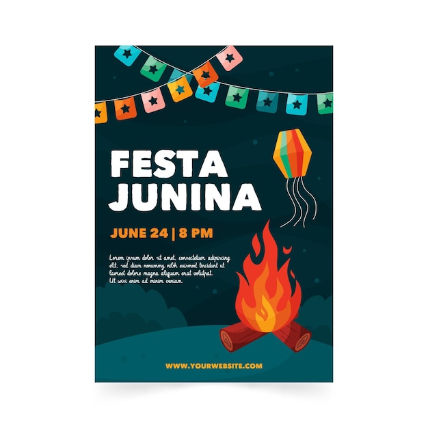 Ręcznie Rysowane Szablon Pionowego Plakatu Festa Junina