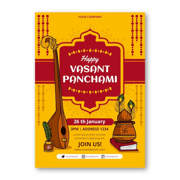 Ręcznie rysowane szablon pionowego plakatu uroczystości vasant panchami