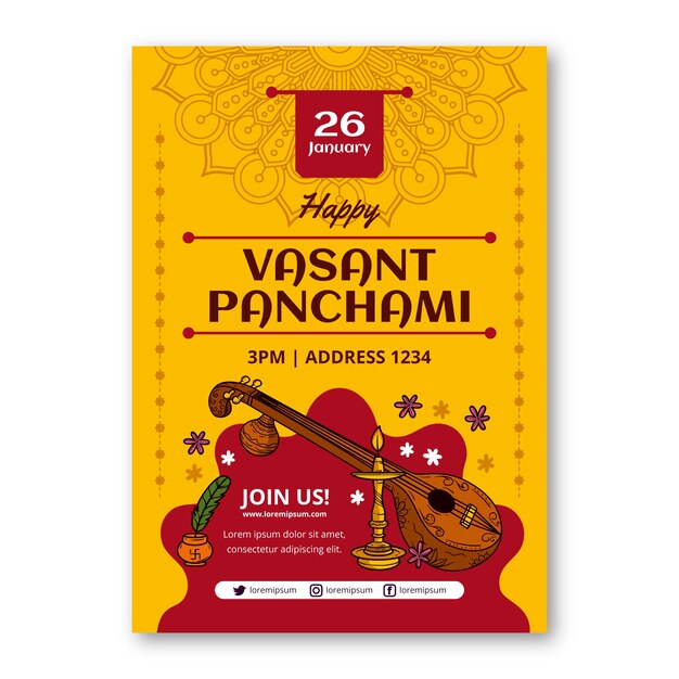 Ręcznie rysowane szablon pionowego plakatu uroczystości vasant panchami