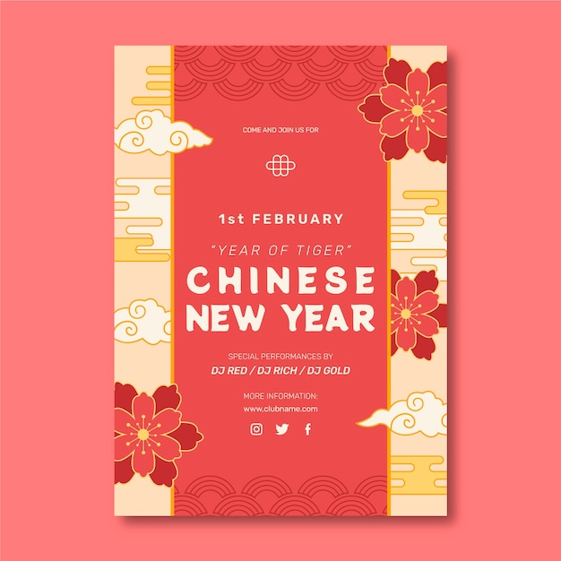 Bezpłatny wektor ręcznie rysowane szablon pionowy plakat chiński nowy rok