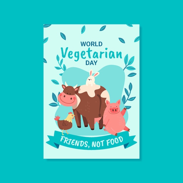 Ręcznie rysowane szablon pionowy plakat dzień wegetariański płaski świat