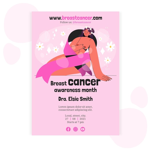 Bezpłatny wektor ręcznie rysowane szablon pionowy plakat miesiąca świadomości raka piersi