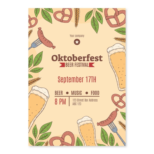 Bezpłatny wektor ręcznie rysowane szablon pionowy plakat oktoberfest