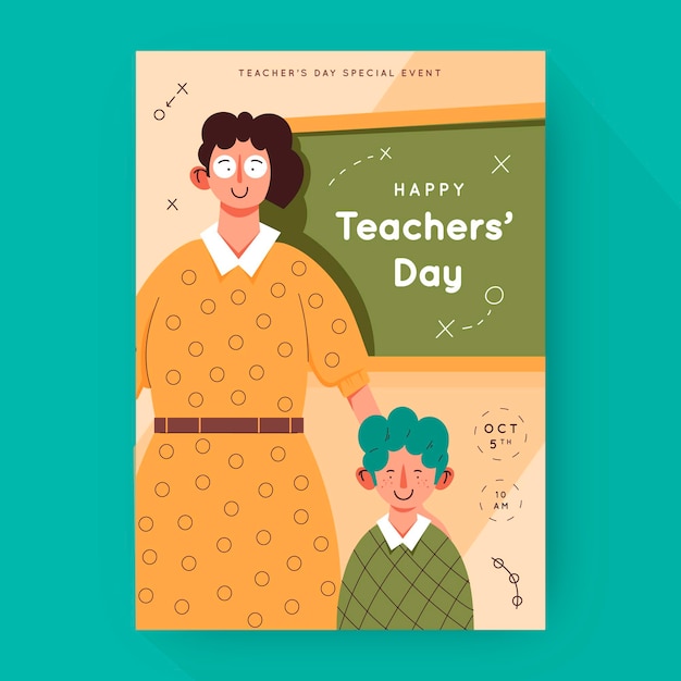 Bezpłatny wektor ręcznie rysowane szablon pionowy plakat płaski dzień nauczycieli