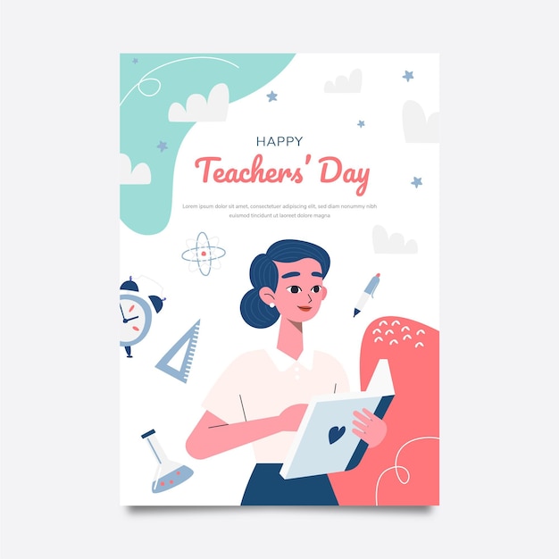 Ręcznie Rysowane Szablon Pionowy Plakat Płaski Dzień Nauczycieli
