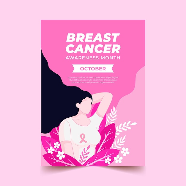Bezpłatny wektor ręcznie rysowane szablon pionowy plakat płaski miesiąc świadomości raka piersi