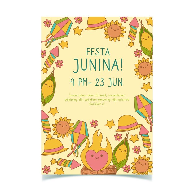 Ręcznie Rysowane Szablon Plakat Festa Junina