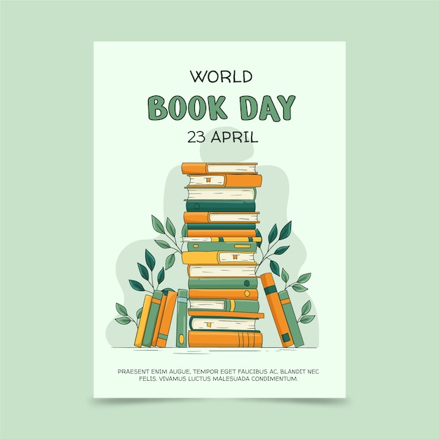 Ręcznie rysowane szablon plakatu pionowego światowego dnia książki