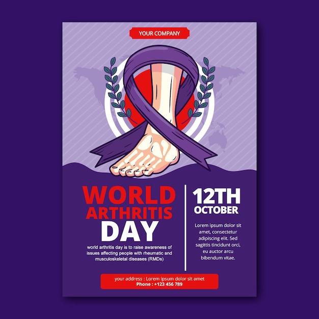 Bezpłatny wektor ręcznie rysowane szablon plakatu pionowego światowego dnia zapalenia stawów