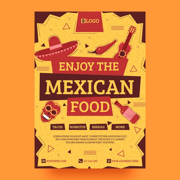 Bezpłatny wektor ręcznie rysowane szablon plakatu restauracji meksykańskiej