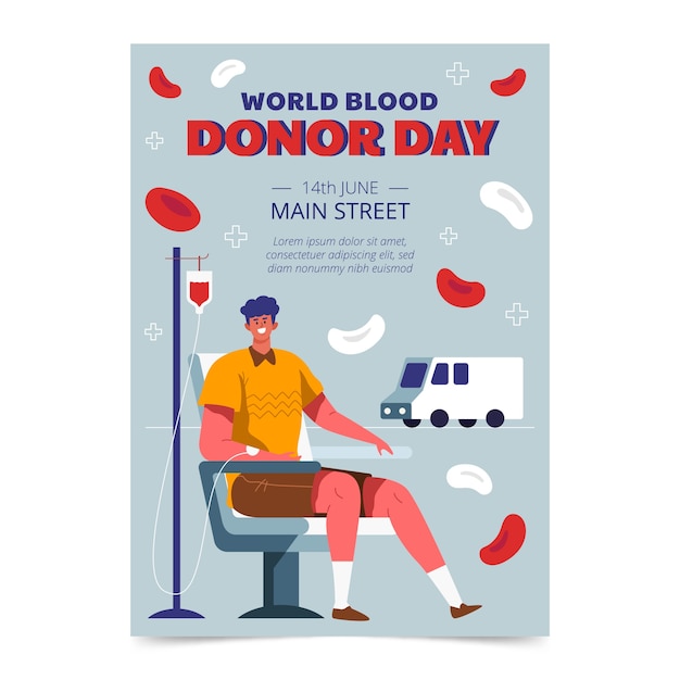 Bezpłatny wektor ręcznie rysowane szablon plakatu światowego dnia dawcy krwi