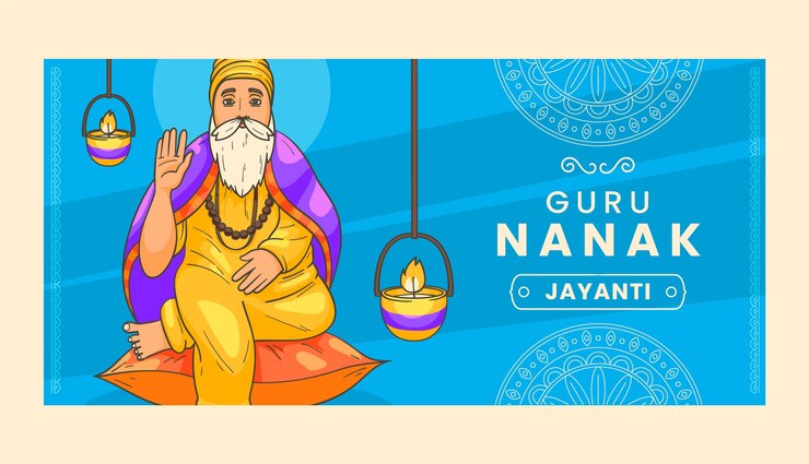 Bezpłatny plik Wektor ręcznie rysowane szablon poziomego banera guru nanak gurpurab