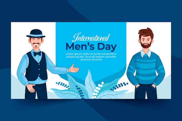 Bezpłatny wektor ręcznie rysowane szablon poziomy baner międzynarodowego dnia mężczyzn