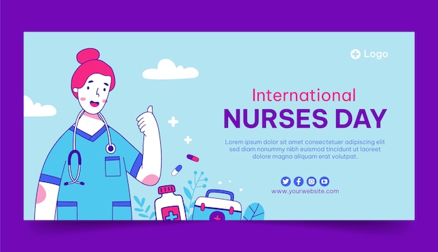 Bezpłatny wektor ręcznie rysowane szablon poziomy baner międzynarodowy dzień pielęgniarek