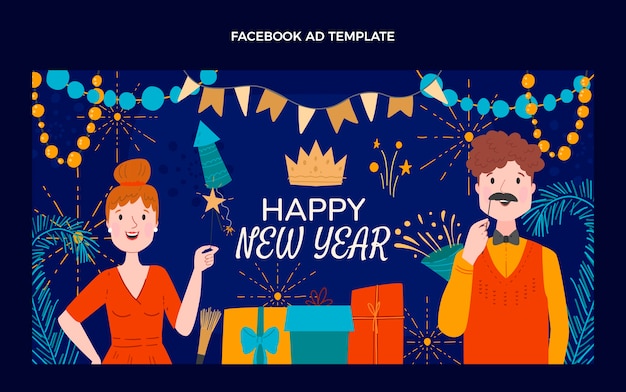 Ręcznie rysowane szablon promocji mediów społecznościowych nowego roku