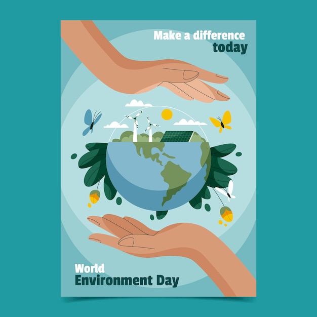 Bezpłatny wektor ręcznie rysowane szablon światowego dnia środowiska