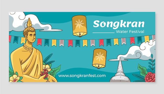 Ręcznie Rysowane Szablon Transparentu Poziomego Songkran