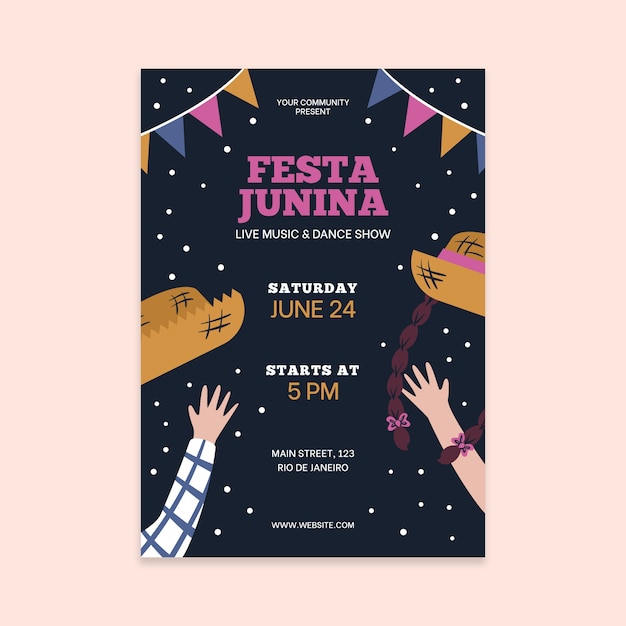 Ręcznie rysowane szablon ulotki festa junina