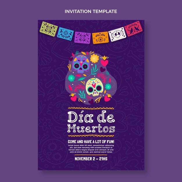 Ręcznie rysowane szablon zaproszenia dia de muertos