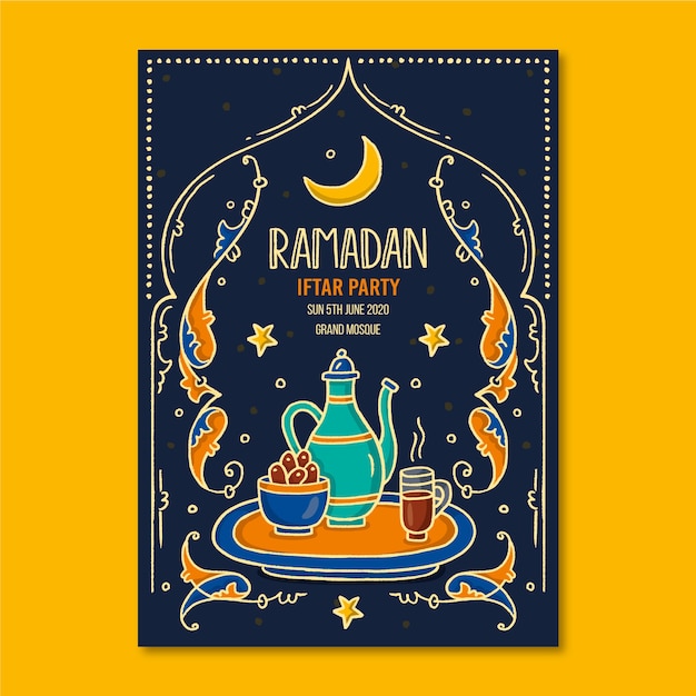 Bezpłatny wektor ręcznie rysowane szablon zaproszenia iftar