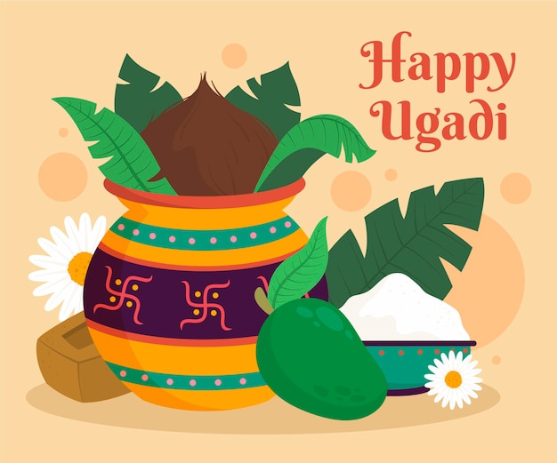 Ręcznie Rysowane Szczęśliwy Ilustracja Ugadi