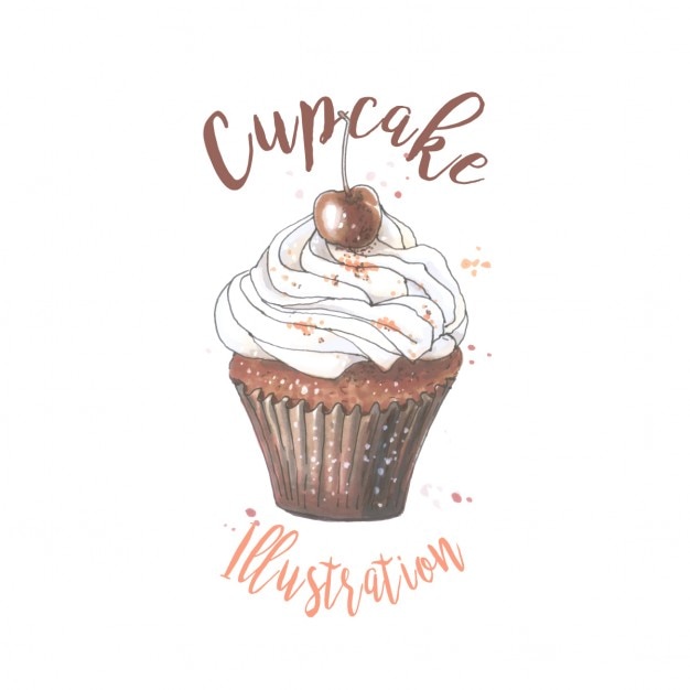 Ręcznie Rysowane Szkic Cupcake Z Wiśni Chokolate