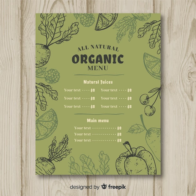 Ręcznie rysowane szkic zdrowy szablon menu