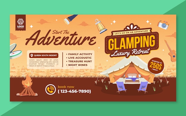 Ręcznie rysowane tekstury glamping na facebooku ad