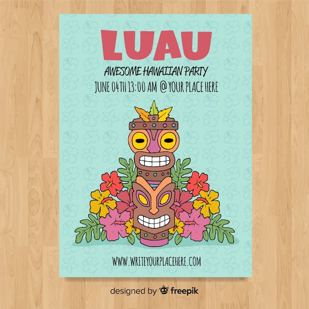 Bezpłatny wektor ręcznie rysowane tiki maska ​​luau plakat szablon