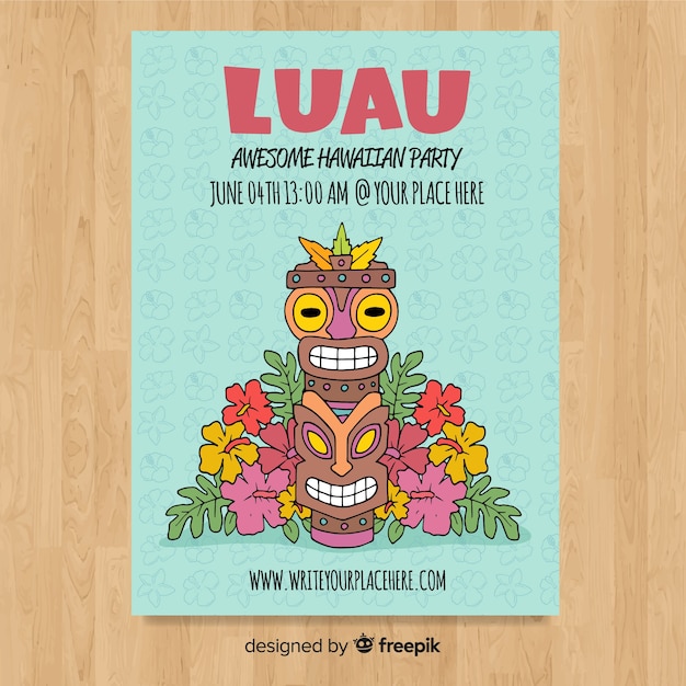 Ręcznie Rysowane Tiki Maska ​​luau Plakat Szablon