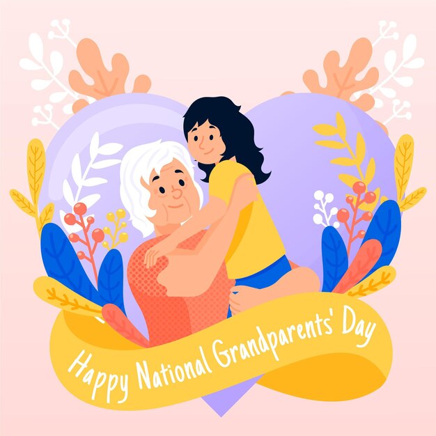 Bezpłatny wektor ręcznie rysowane tła dzień dziadków krajowych z wnuczką