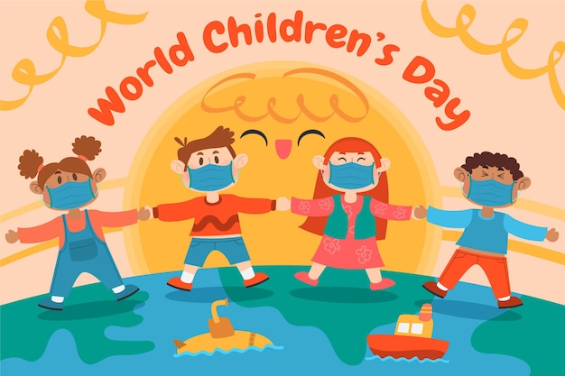 Ręcznie Rysowane Tła Dzień Dziecka Płaski świat