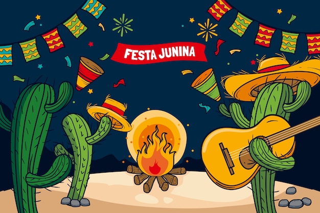 Ręcznie rysowane tła festas juninas