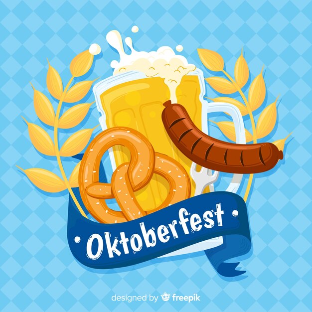 Ręcznie rysowane tła oktoberfest z piwem