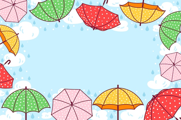 Bezpłatny wektor ręcznie rysowane tła sezonu monsunowego z parasolami