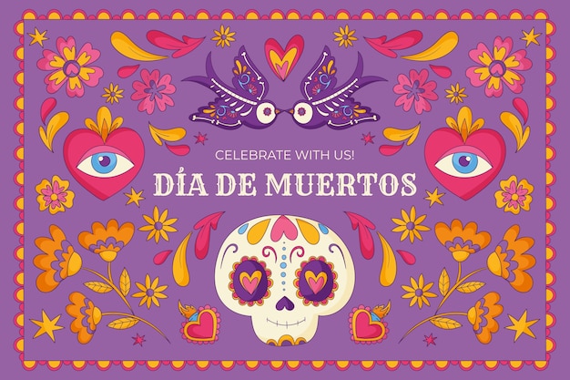 Ręcznie rysowane tło dla meksykańskiej uroczystości dia de muertos
